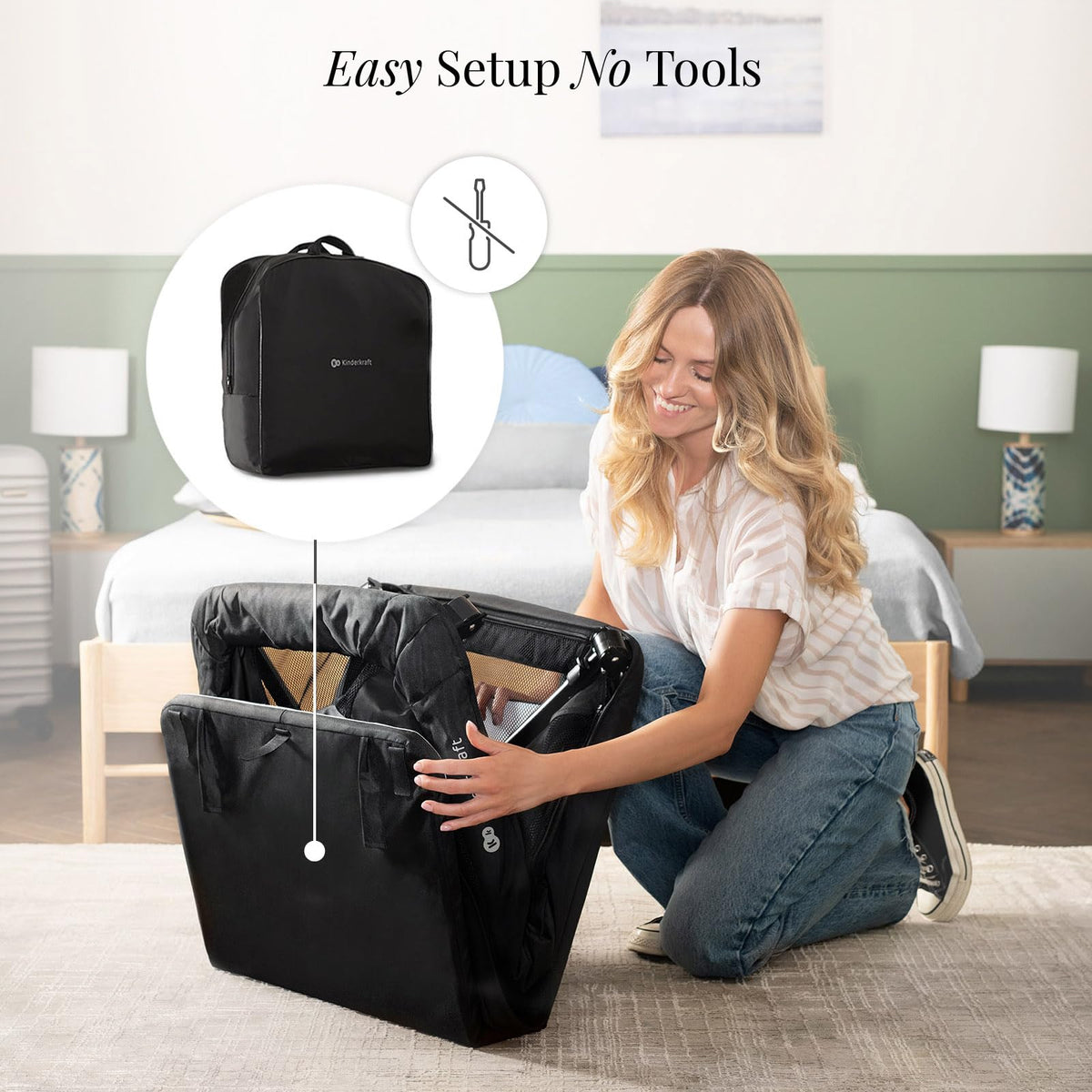 Kinderkraft Cami 3 in 1 Convertible Travel Cot Black