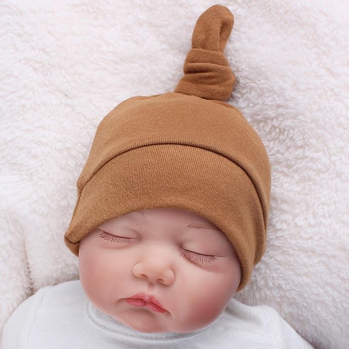 JANGANNSA Newborn Baby Hat Infant Baby Boys Beanie Top Knot Stretchy Hats for Girls 100% Organic Cotton