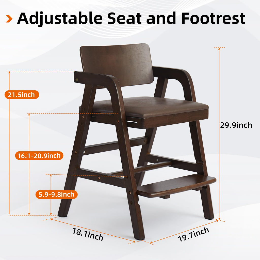 Leesinwing Wooden High Chair for Toddlers, Toddler Dining Chair, Walnut