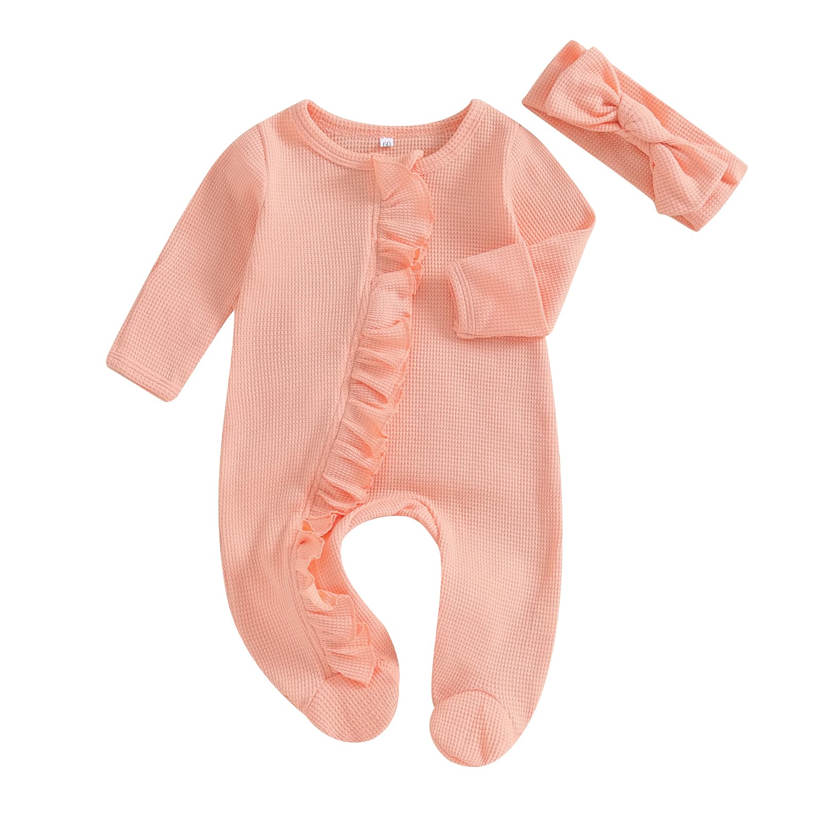 CIYCUIT Baby Girls Clothes Newborn Long Sleeve Zip Up Onesie Romper with Headband Fall Winter Outfits Orange 3-6 Months