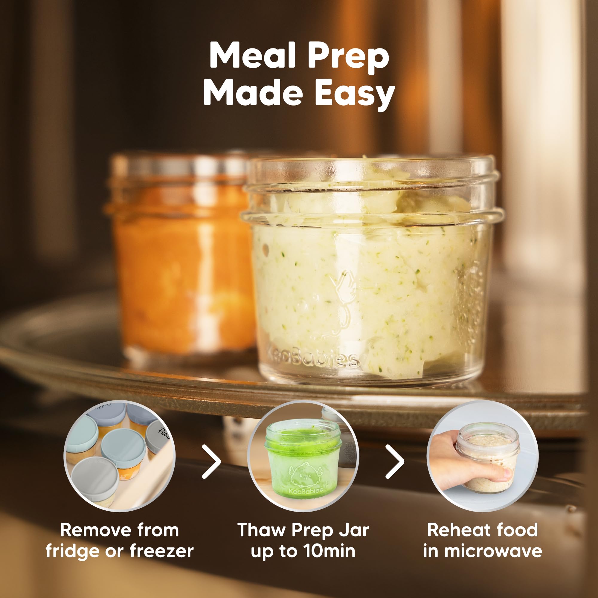 KeaBabies 12pk 4oz Glass Baby Food Containers with Lids, Leak-Proof (Slate)