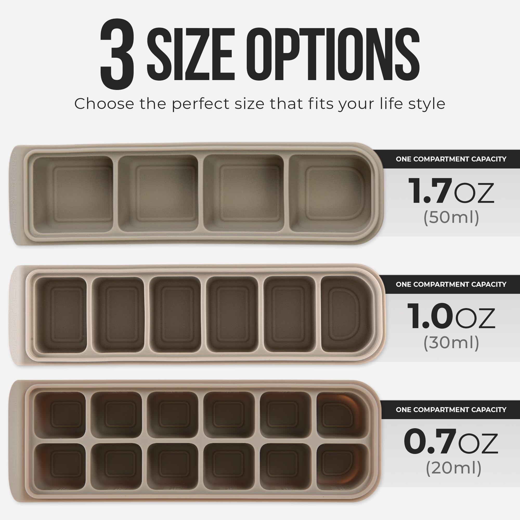 Firgi 1.7 oz/4 Sections Silicone Ice Cube Freezer Tray with Lid, 100% Food-Grade Platinum Silicone,Leak Resistance & Dishwasher Safe for Baby Food Prep,Breast Milk,Purees - Korean Made, Beige