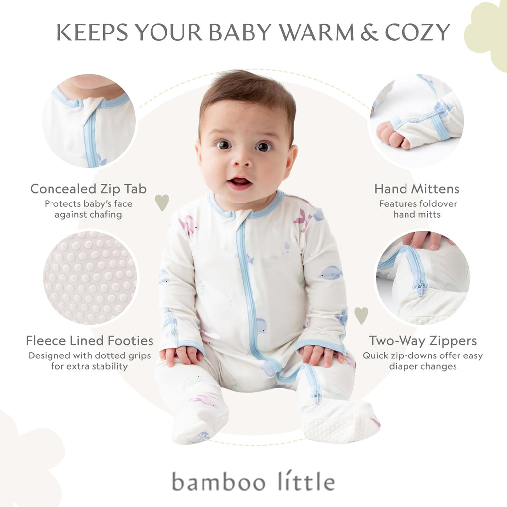 Bamboo Little Soft Baby Footie Pajamas, Baby Clothes, Newborn Sleepers, 95% Viscose and 5% Spandex, Blue Fish 6-9 Months