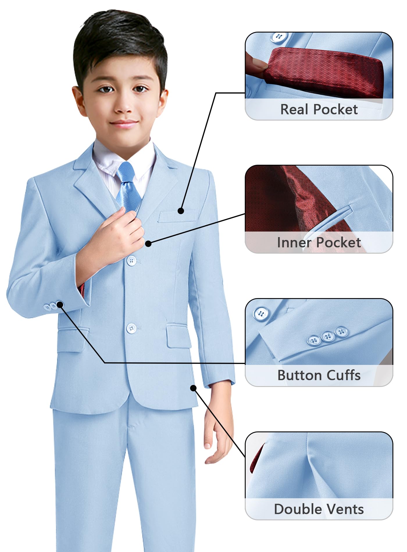 YuanLu Big Boys Slim Fit Tuxedo Blue Suit for Kids Formal Outfit Size 12