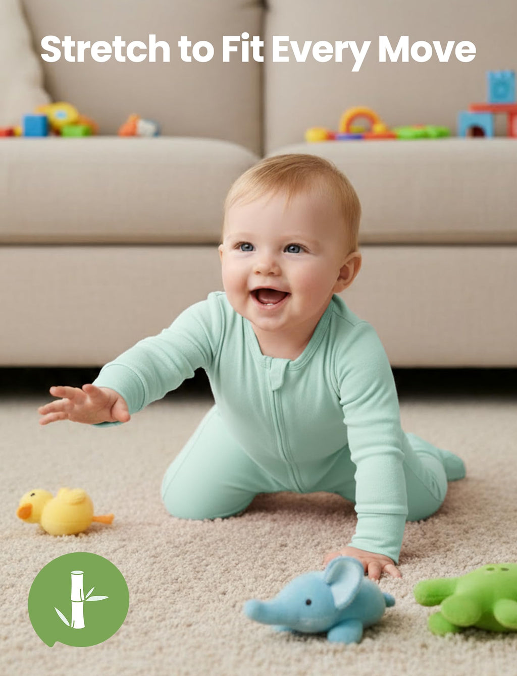 PATPAT Baby Footies Boys Girls - Bamboo Viscose - 2 Way Zipper & Non-Slip Soles Romper Mitten - Footed & Footless Infant Clothes Unisex Jumpsuit 2 Pack Olive/Cyan/Grey 3-6 Months Green/Blue