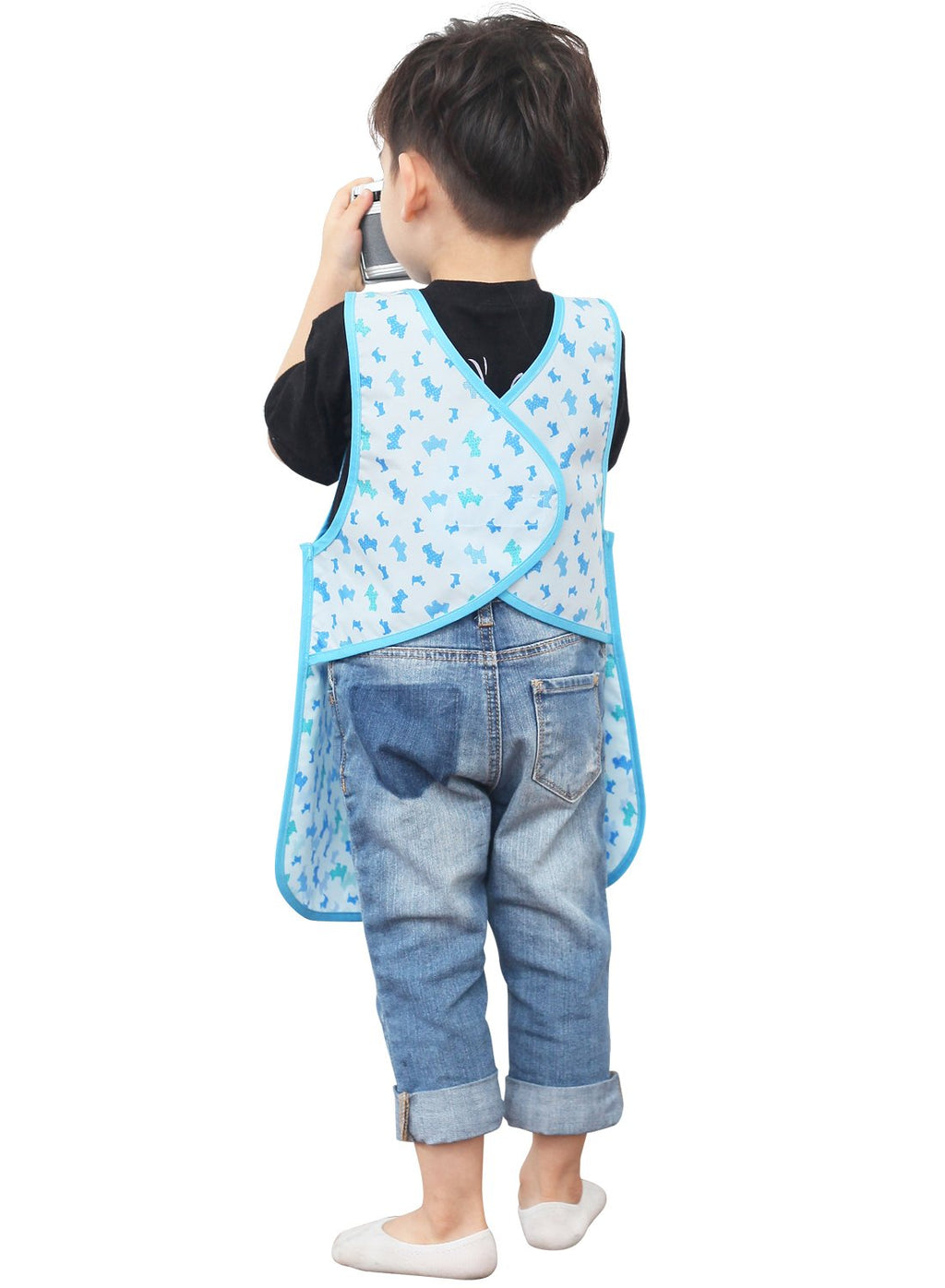 Plie Kids Painting Apron – Waterproof Art Smock for Toddlers & Preschoolers, Messy Play, Baking, Crafts, Cooking, Sensory Activities, Mealtime (Ages 1–10), Blue Puppy (23-XL)
