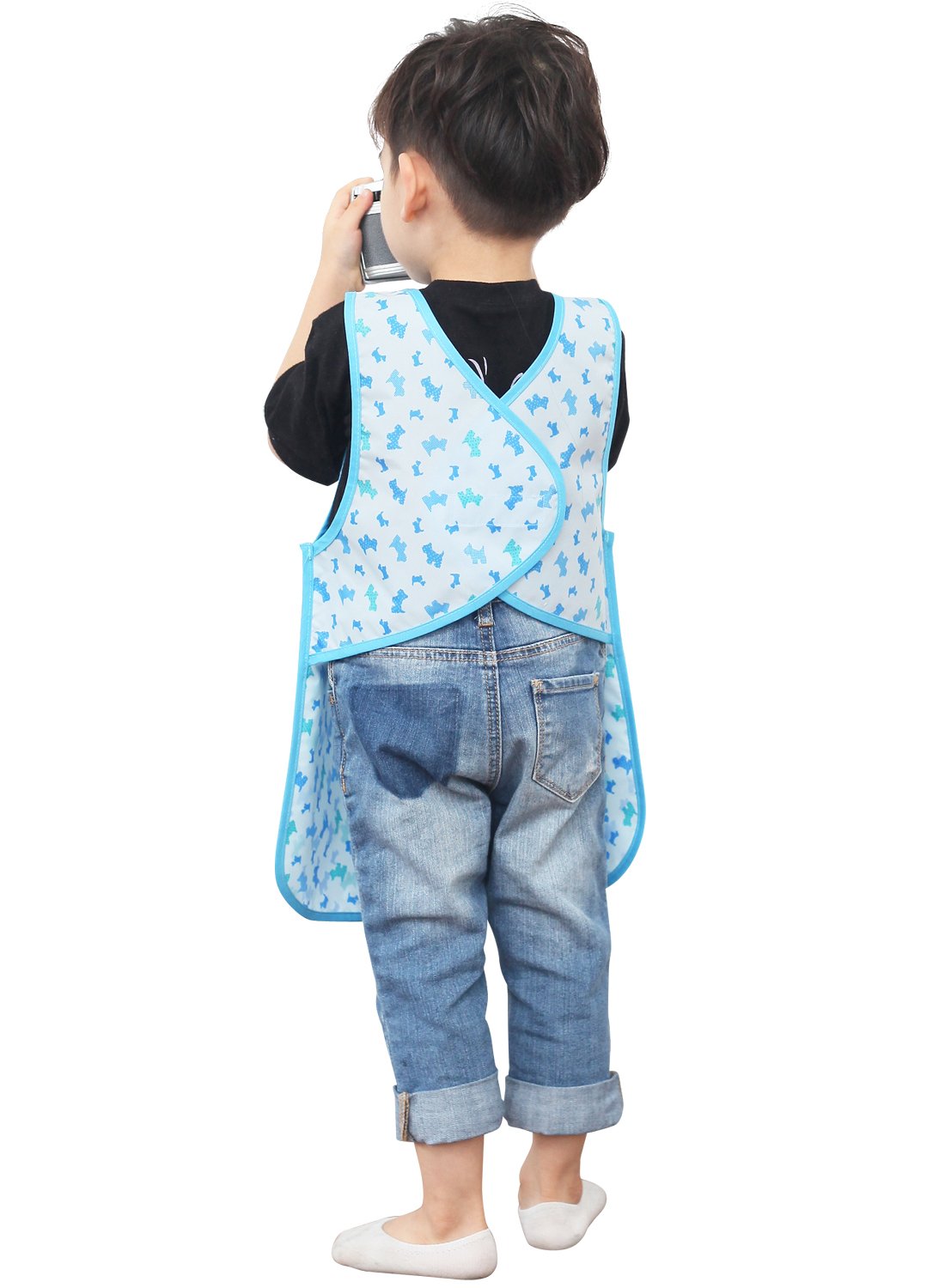 Plie Kids Painting Apron – Waterproof Art Smock for Toddlers & Preschoolers, Messy Play, Baking, Crafts, Cooking, Sensory Activities, Mealtime (Ages 1–10), Blue Puppy (23-XL)