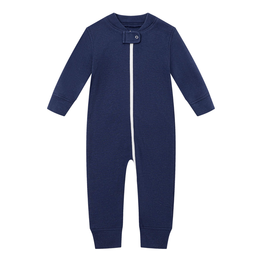 Owlivia Organic Cotton Baby Boy Girl Zip up Sleep N Play, Footless, Long Sleeve(0-3 Months, Wave & Navy)