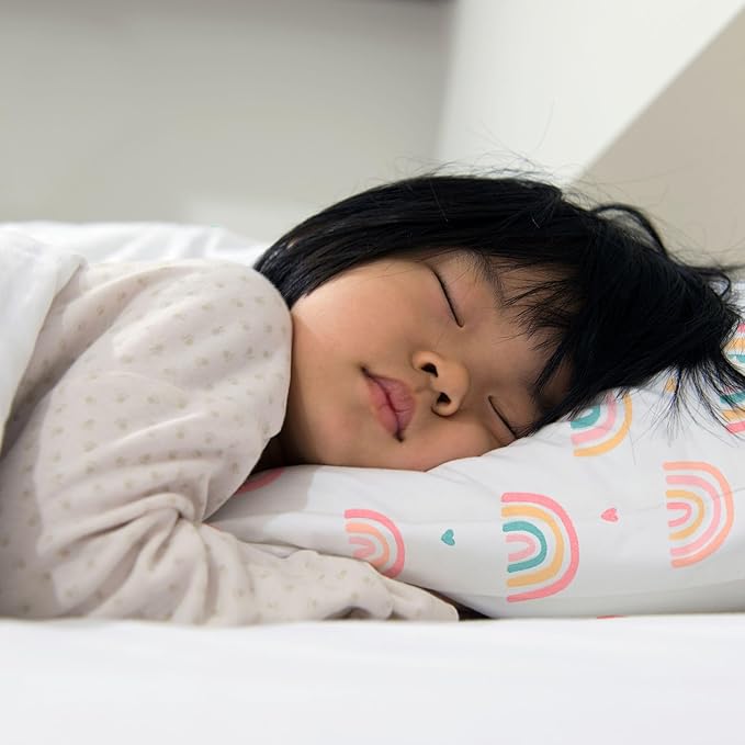 Little Sleepy Head Toddler Pillow with Pillowcase 13x18 - Kids Pillow for Sleeping - Toddler Pillow - Better Neck Support Ergonomic Pillow and Toddler Pillowcase - Best Pillows for Kids (Rainbows)
