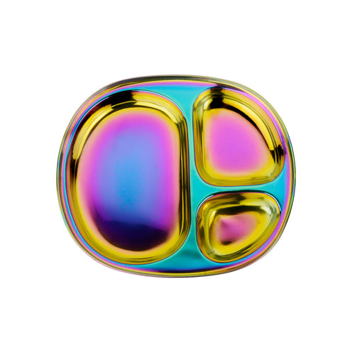 Ahimsa Stainless Steel Kids Divided Plate, Iridescent Blue, 1 Plate