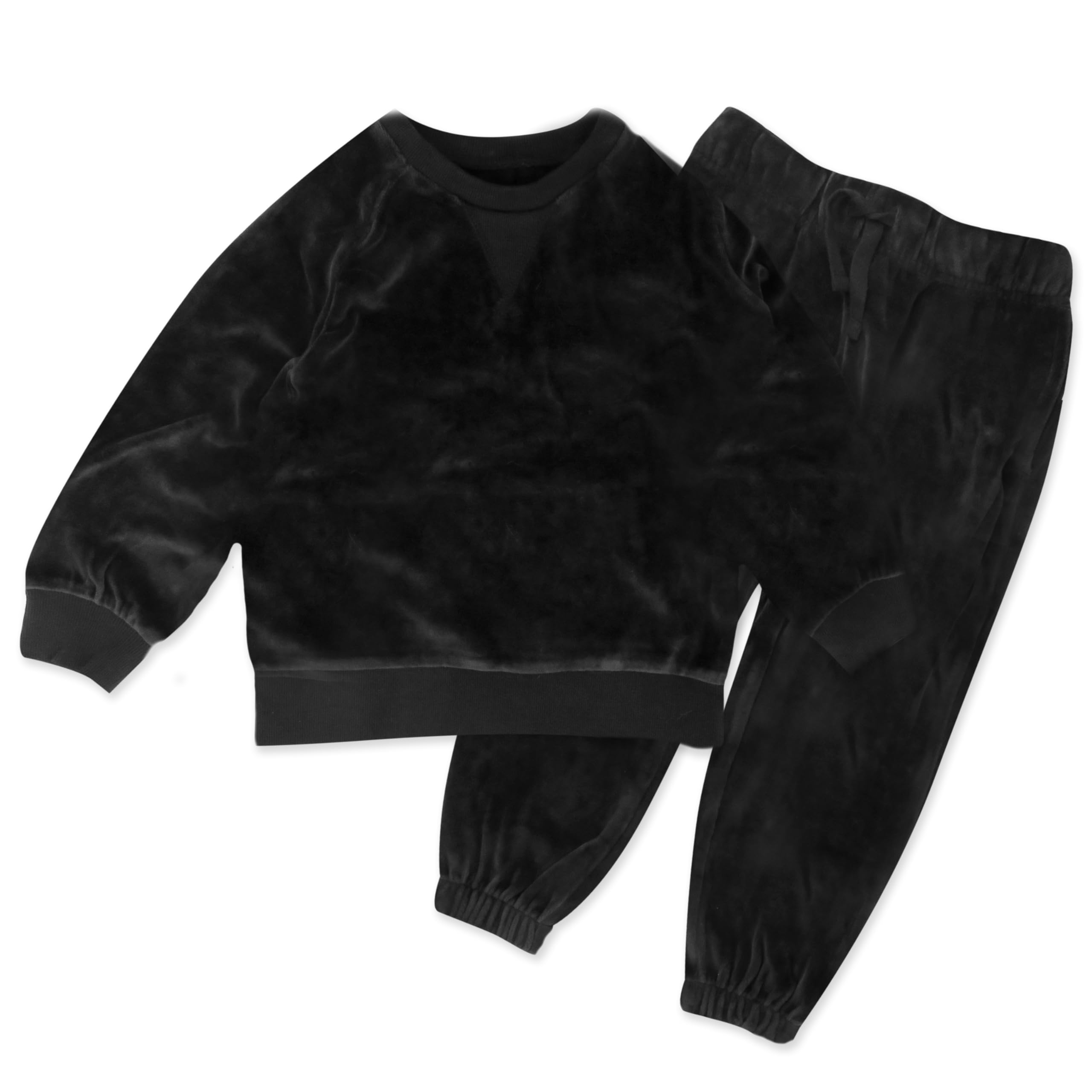 HonestBaby 2-Piece Cozy Velour Sweatshirt and Jogger Sweatpants Set Organic Cotton for Toddler, Baby Boys, Girls, Black, 4T