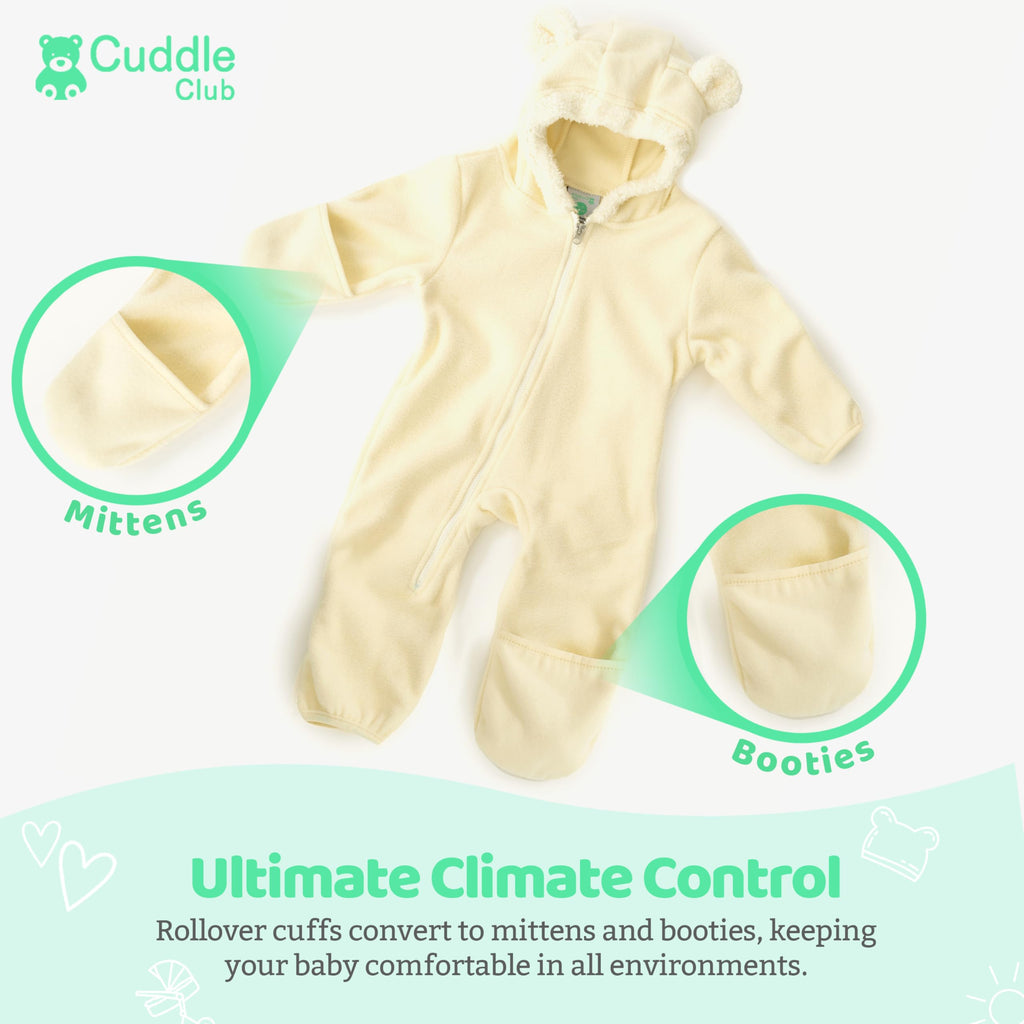 Cuddle Club Fleece Baby Bunting Bodysuit – Infant One Piece Kids Hooded Romper Outerwear Toddler Jacket