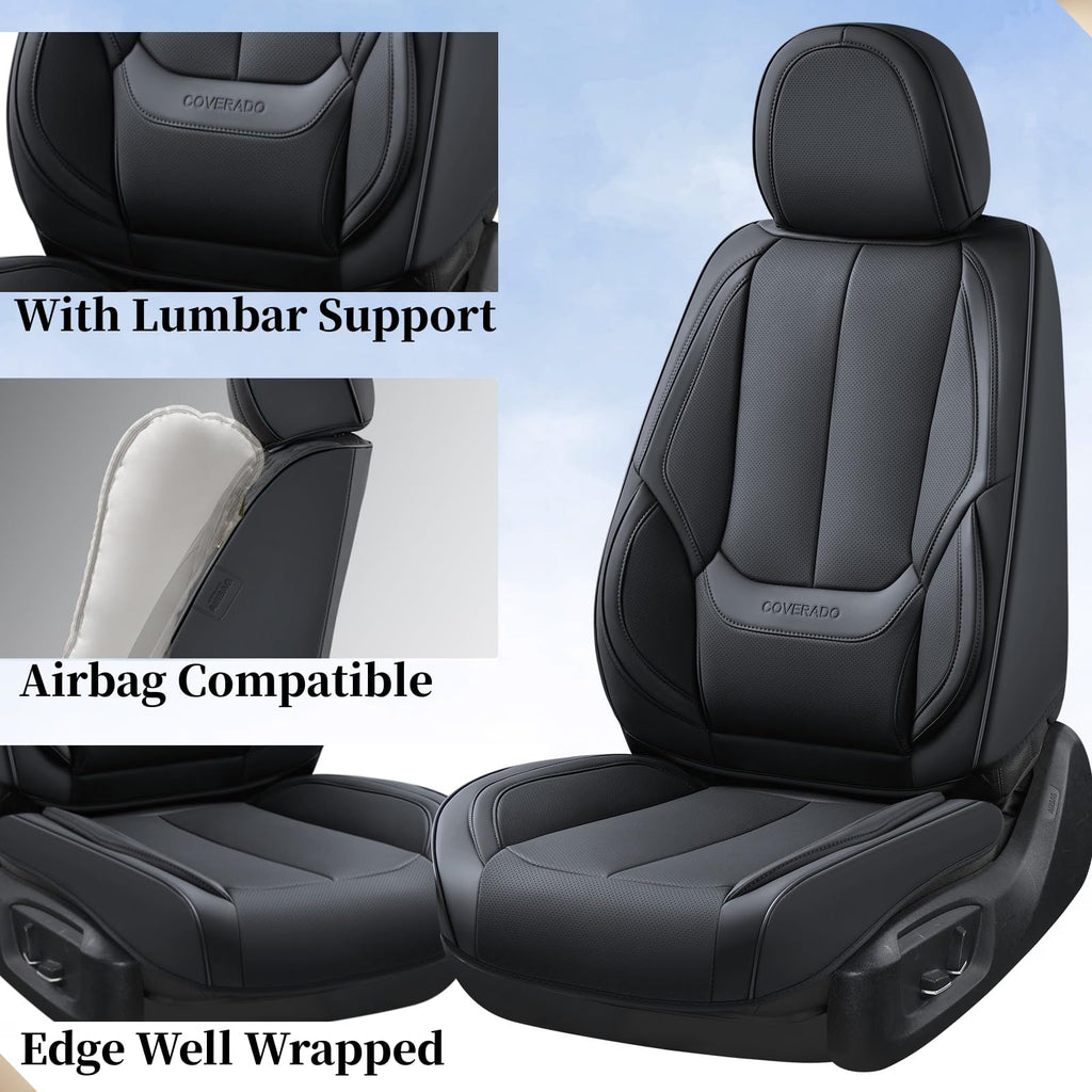 Coverado Car Seat Covers, Seat Covers for Cars, Waterproof Leather Auto Seat Protectors, Leather Car Seat Cushion, Car Interiors Accessories Universal Fit for Most Cars