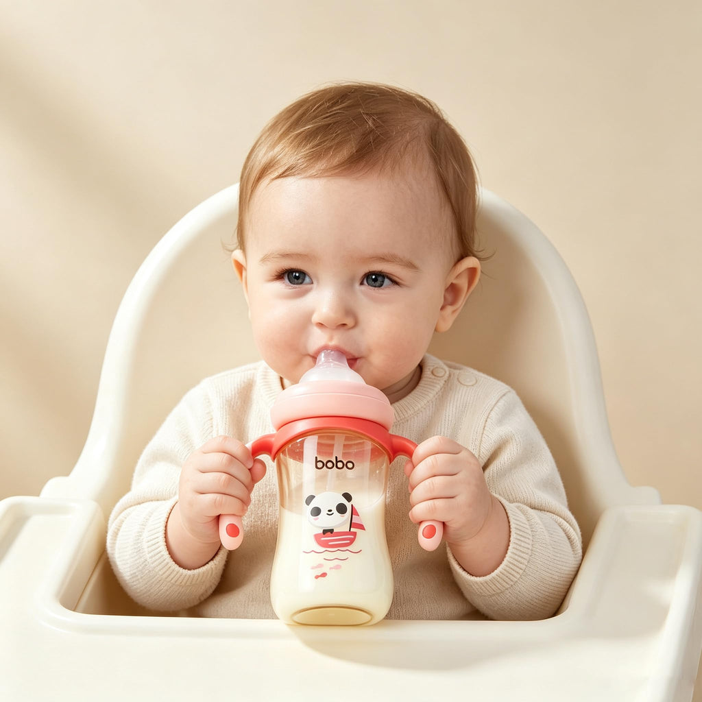 YOHKOH Natural PPSU Baby Bottle with Handle, 8.8oz (2-Pack) Red