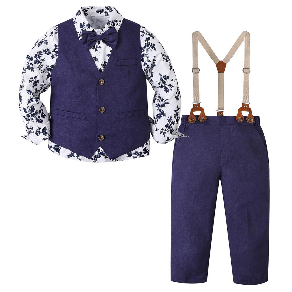 SANGTREE Boys Cotton Linen Formal Suit Floral Navy 3-4T=Tag 120