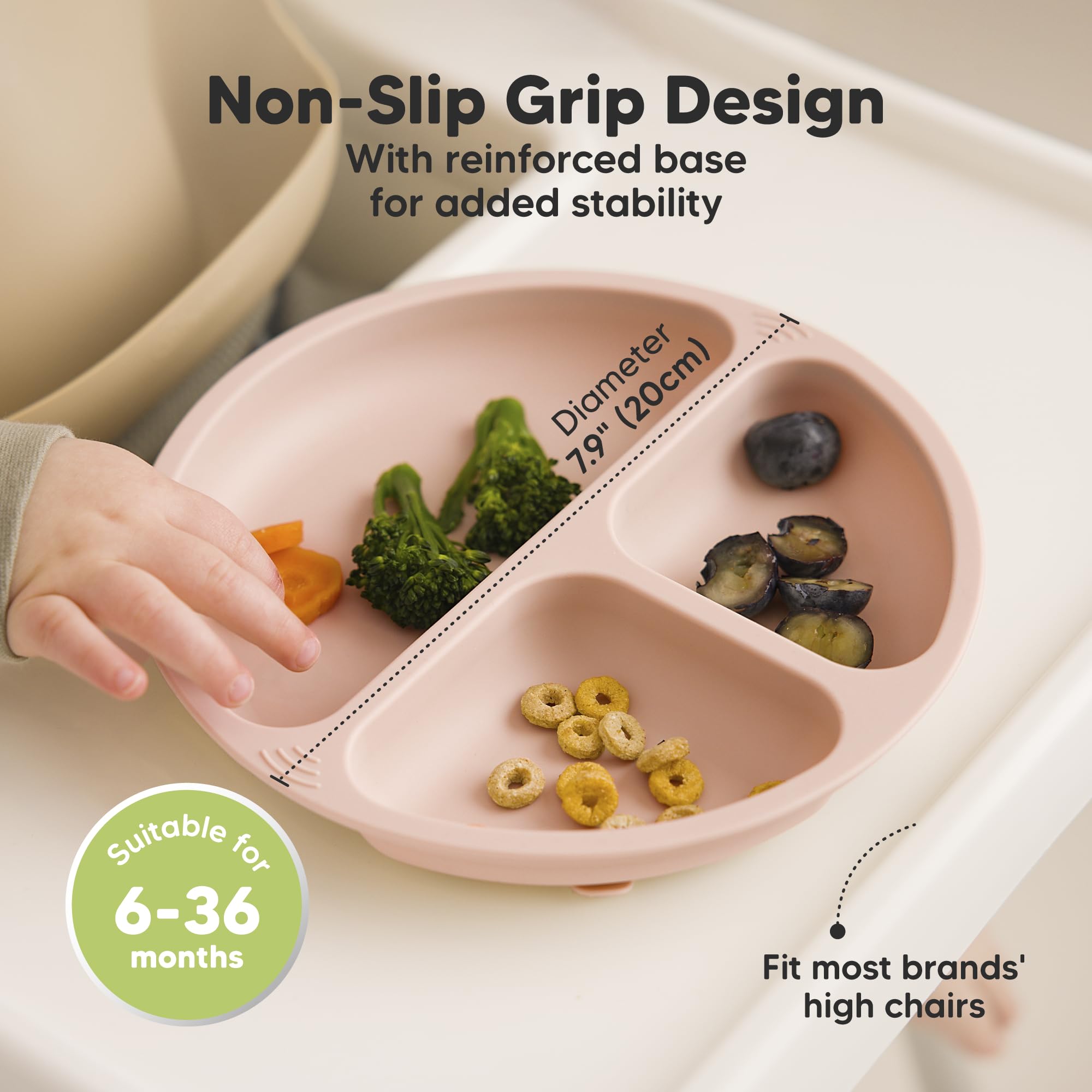 KeaBabies Suction Plates with Lids for Baby, 3pk 100% Silicone (Amethyst)