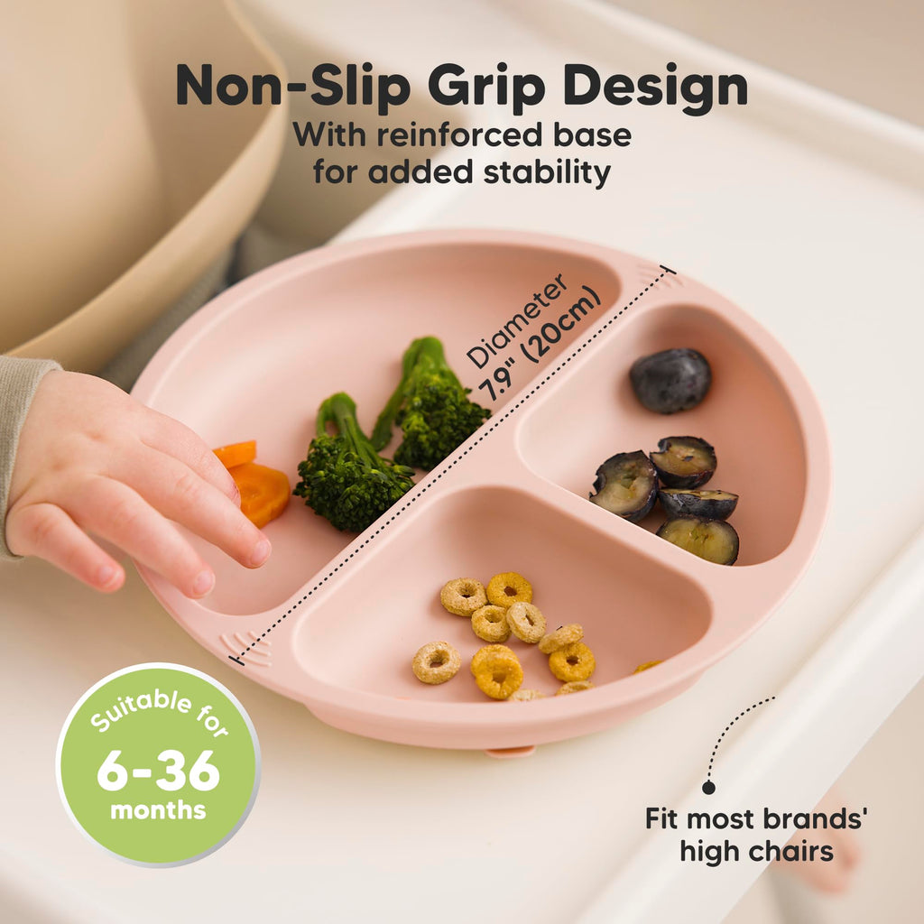 KeaBabies Suction Plates with Lids for Baby, 3pk 100% Silicone (Amethyst)