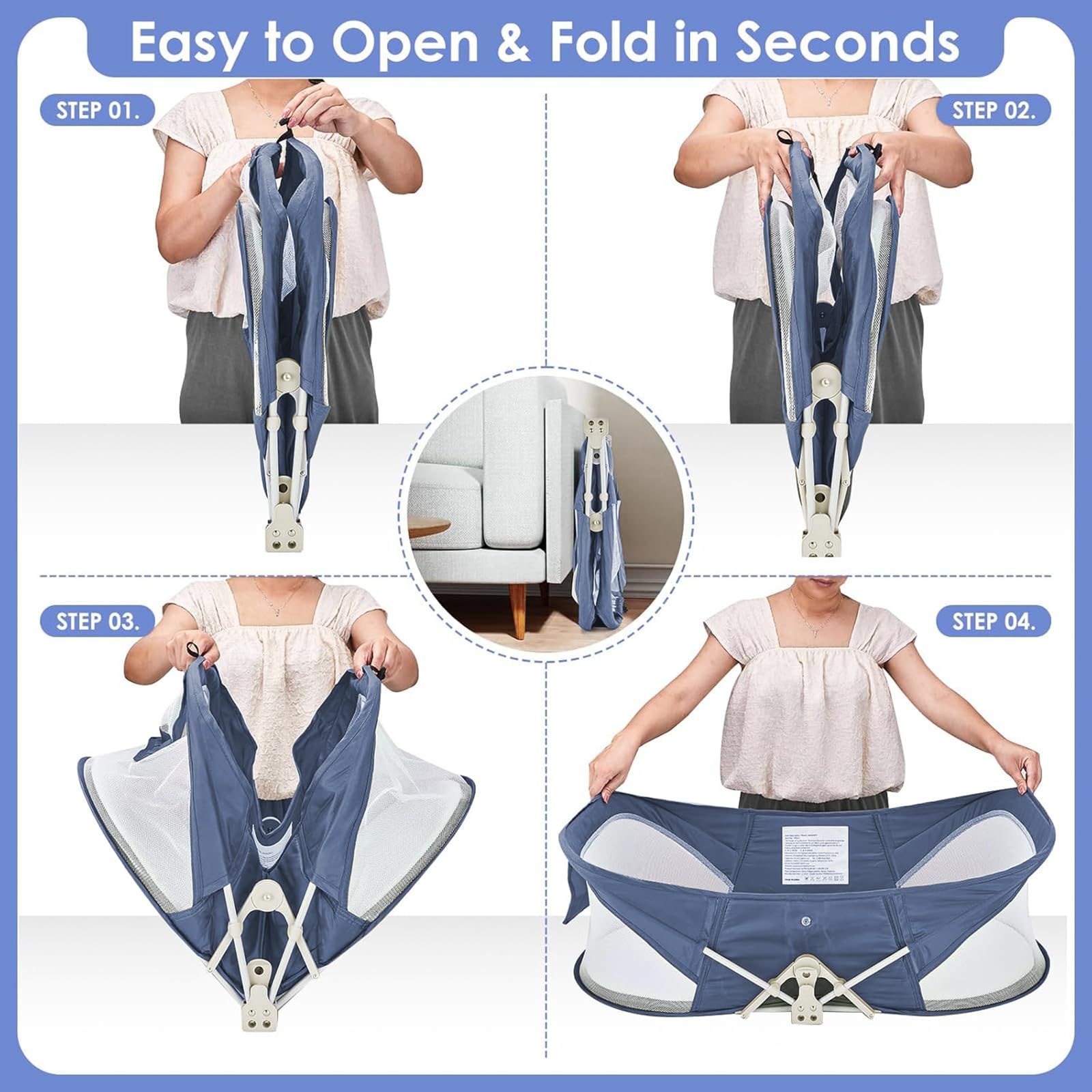 ISELECTOR Portable Baby Bassinet Travel Baby Bed, Baby Cribs Travel Pod for Outdoors Baby Lounger Infant Travel Bed with Mosquito Net and Sunshade Canopy, Lightweight Washable