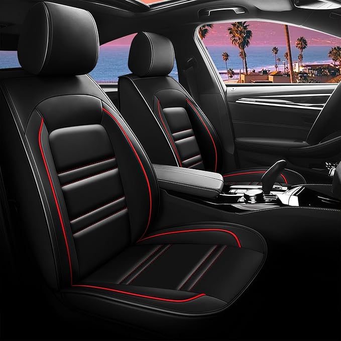 Seat Cover for Chevy trax 2015-2025 | Car Seat Covers Front Seats, Waterproof Seat Protectors, Automotive Front Seat Covers (Front Seat, Black&Red Line)