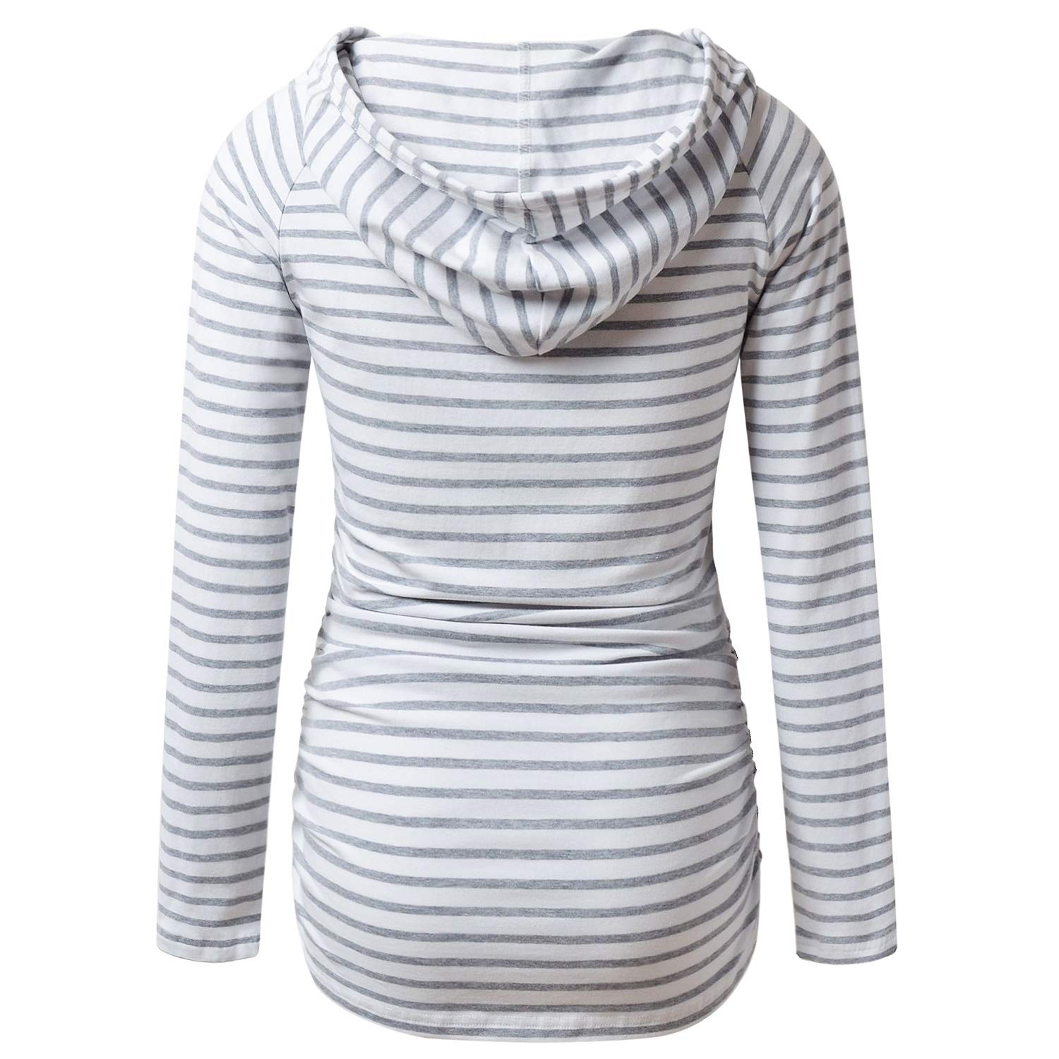 GINKANA Womens Maternity Hoodie Top Sweatshirt Long Sleeve Pregnancy Tunic Top,White with Grey Stripe,Small