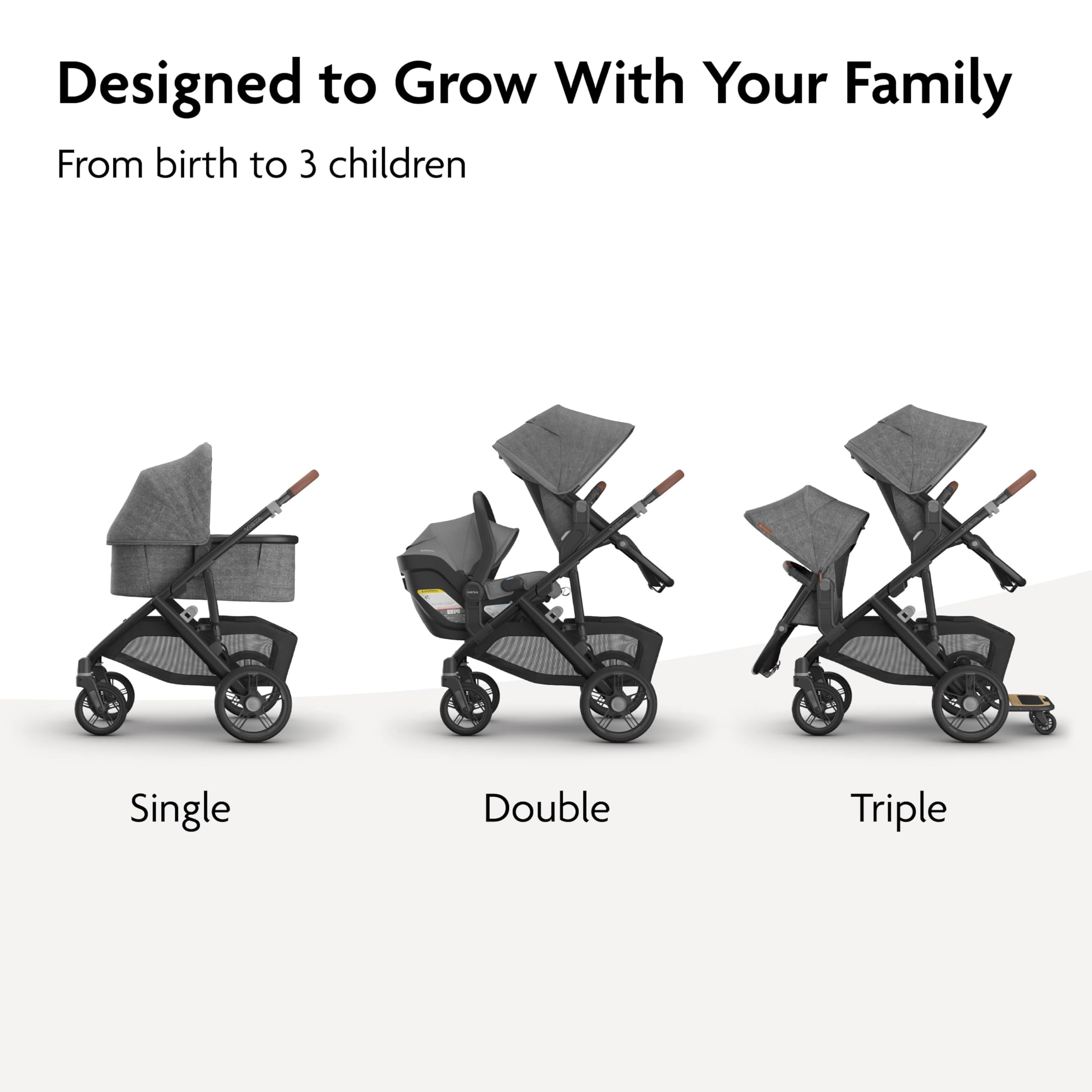 UPPAbaby Vista V3 Convertible Single-to-Double Stroller for Baby & Toddler, 30+ Configurations, Car Seat Compatible, All-Wheel Suspension, XL Basket – Owen (Mocha Mélange/Carbon Frame)
