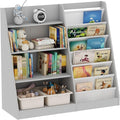 Gray Kids Bookshelf for Nursery Toddler Baby Sling Book Rack Adjustable Shelf Children Bookcase for Classroom Playroom Bedroom Décor Toy Magazine Book Storage Organizer 4 Tier Boy Girl’s Gift