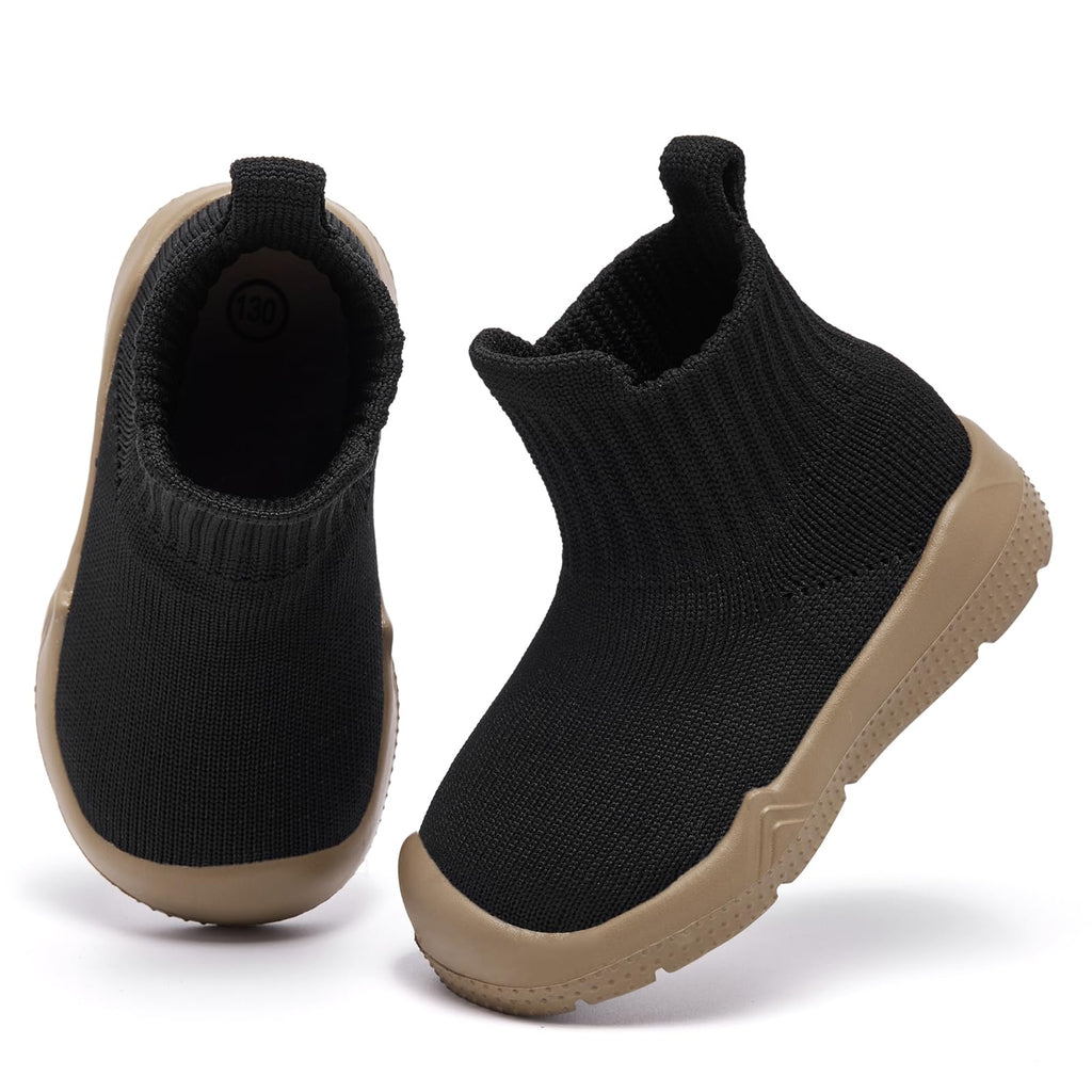 MORENDL Toddler Sock Shoes Baby Walking Shoes Infant Slippers Boys & Girls Non-Slip Sneakers Black Brown