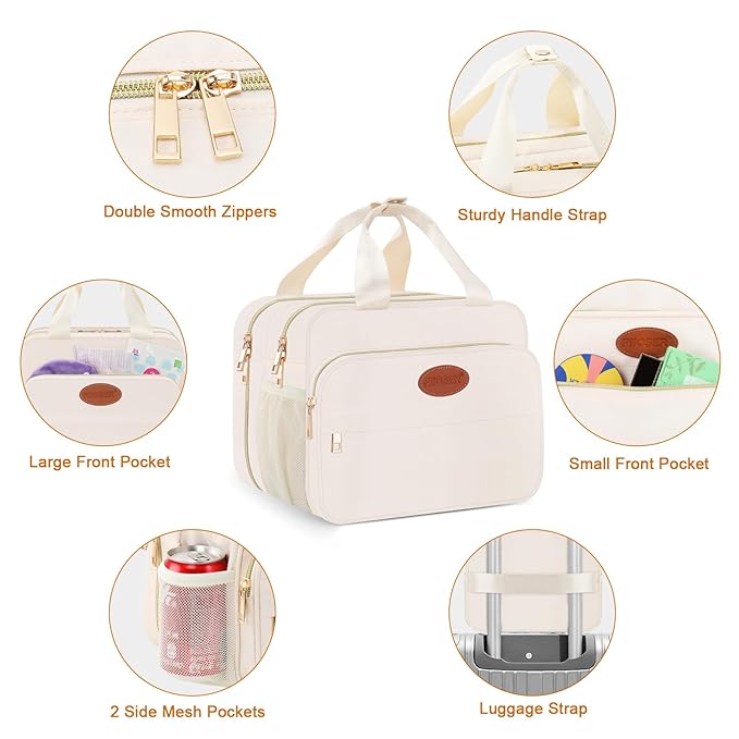 PIIOSER Insulated Baby Bottle Bag with Ice Pack, Breastmilk Cooler Compatible with Wearable Breast Pumps & Accessories - Baby Cooler Travel Bag for Nursing & Working Moms, Cream