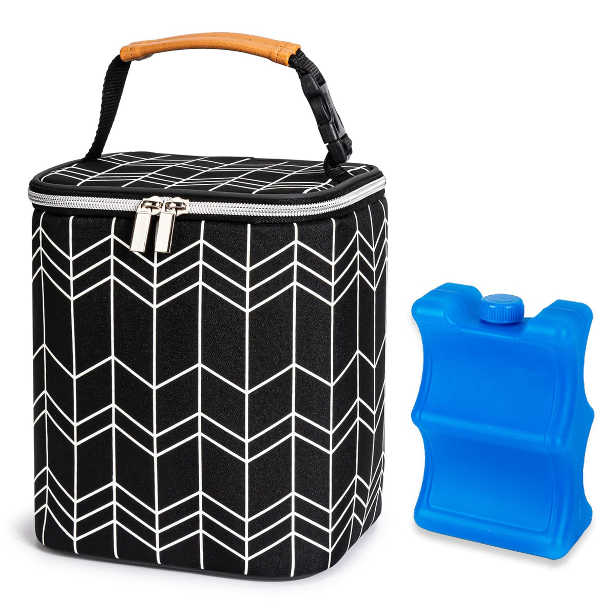 BABEYER Insulated Bottle Bag with Ice Pack Fits 4 Large Baby Bottles Up to 5 Ounce, Cooler Bag Great for Nursing Mom Daycare-Black