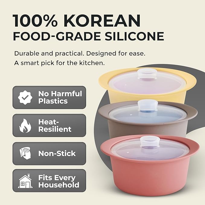 27oz Platinum Silicone Microwave Steamer Pot with Handle & Lid - Korean 100% Food-Grade Steamer Bowl, Heat-Resistant Cooker with Steam Holes, Easy Clean, Dishwasher Safe, Taupe Brown