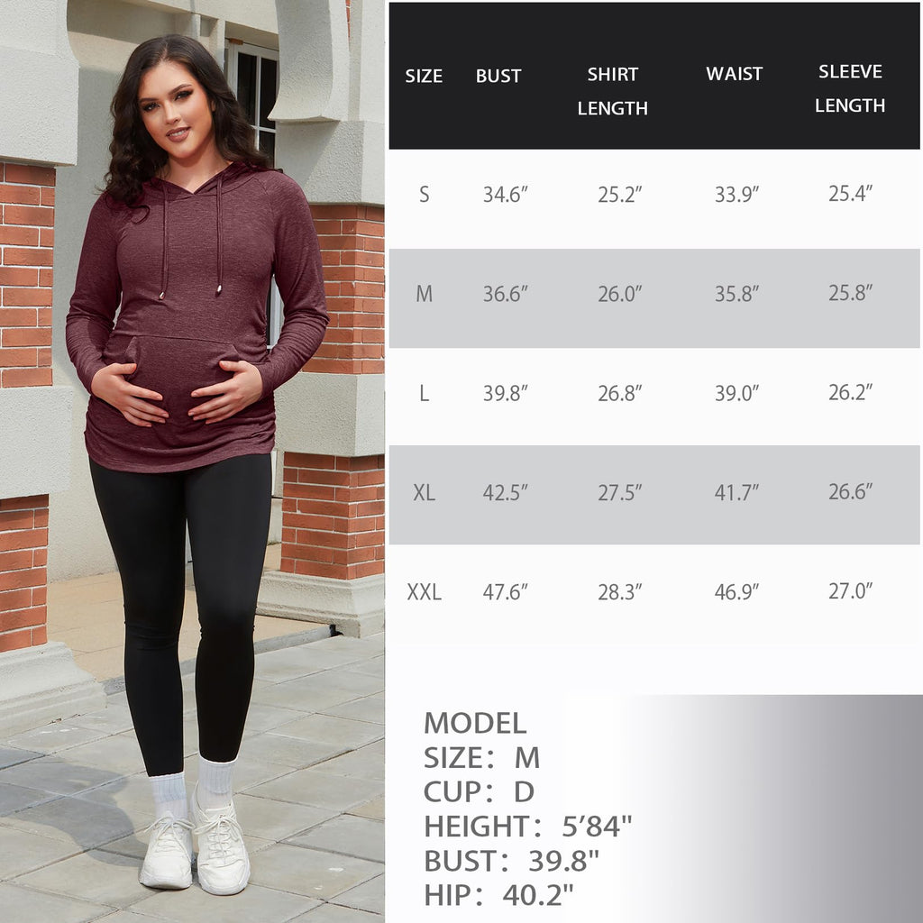 GINKANA Maternity Hoodie Long Sleeves Shirts Top Pregnancy Sweatshirt Casual Maternity Blouses,Maroon,M
