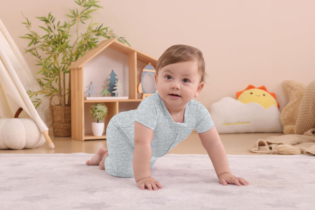 GUISBY Baby Cotton Footless Zipper Pajamas, Pale Grey+Mid Grey, 12-18M