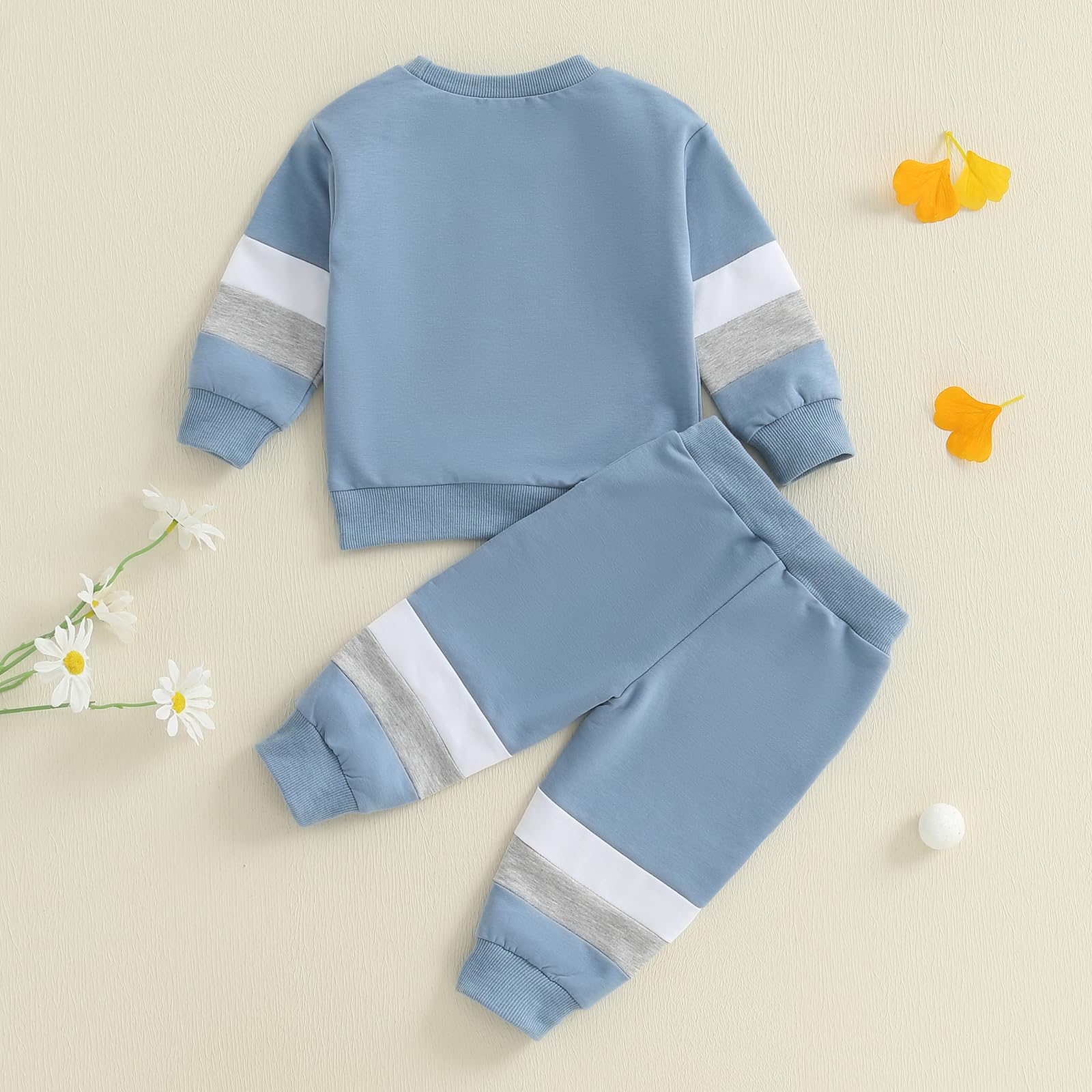Kupretty Toddler Baby Boy Color Block Sweatshirt Pants Light Blue 0-6M