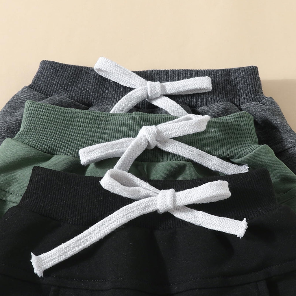 Sejardin Toddler Baby Boy Girl Pants 3 Pack Solid Color Elastic Waist Jogger Sweatpants Newborn Infant Casual Bottoms (Black Green Dark Gray, 18-24 Months)