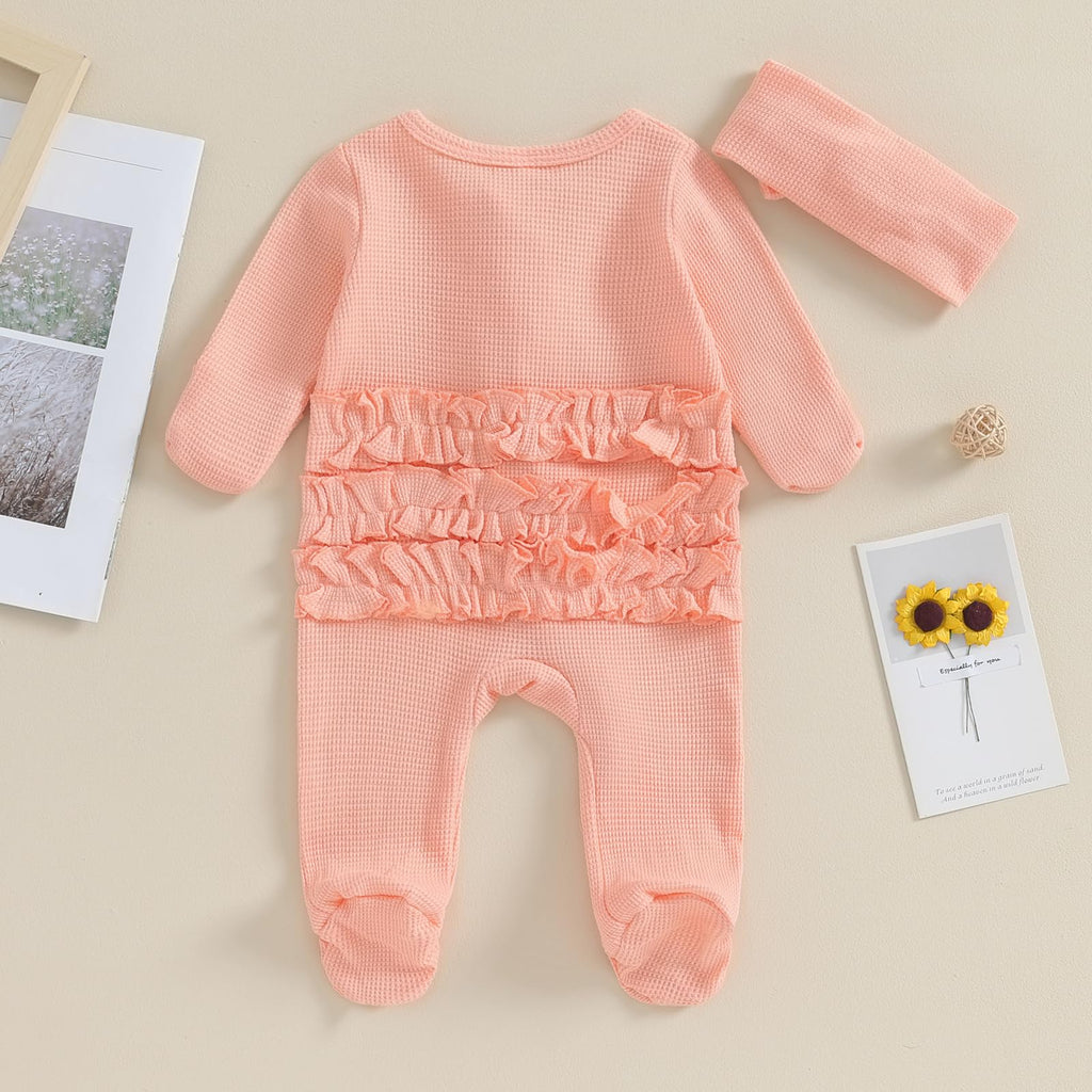 CIYCUIT Baby Girls Clothes Newborn Long Sleeve Zip Up Onesie Romper with Headband Fall Winter Outfits Orange 3-6 Months