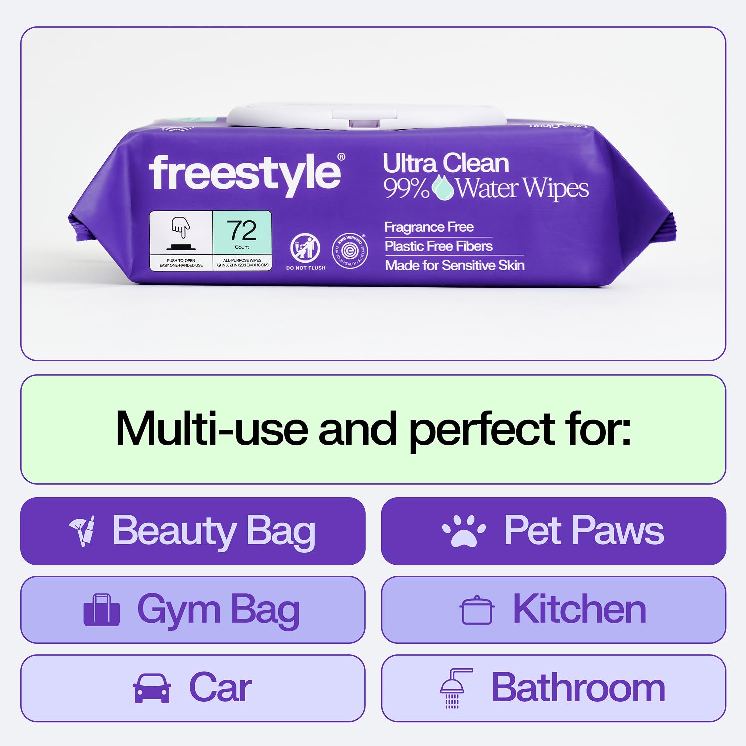 Freestyle Soft Jumbo Baby Wipes, Hypoallergenic and Unscented, Water-Based Wet Wipes for Babies, Finely Suited for Sensitive Skin, Thick & Oversized, Pack of 12, 72 Wipes Per Pack