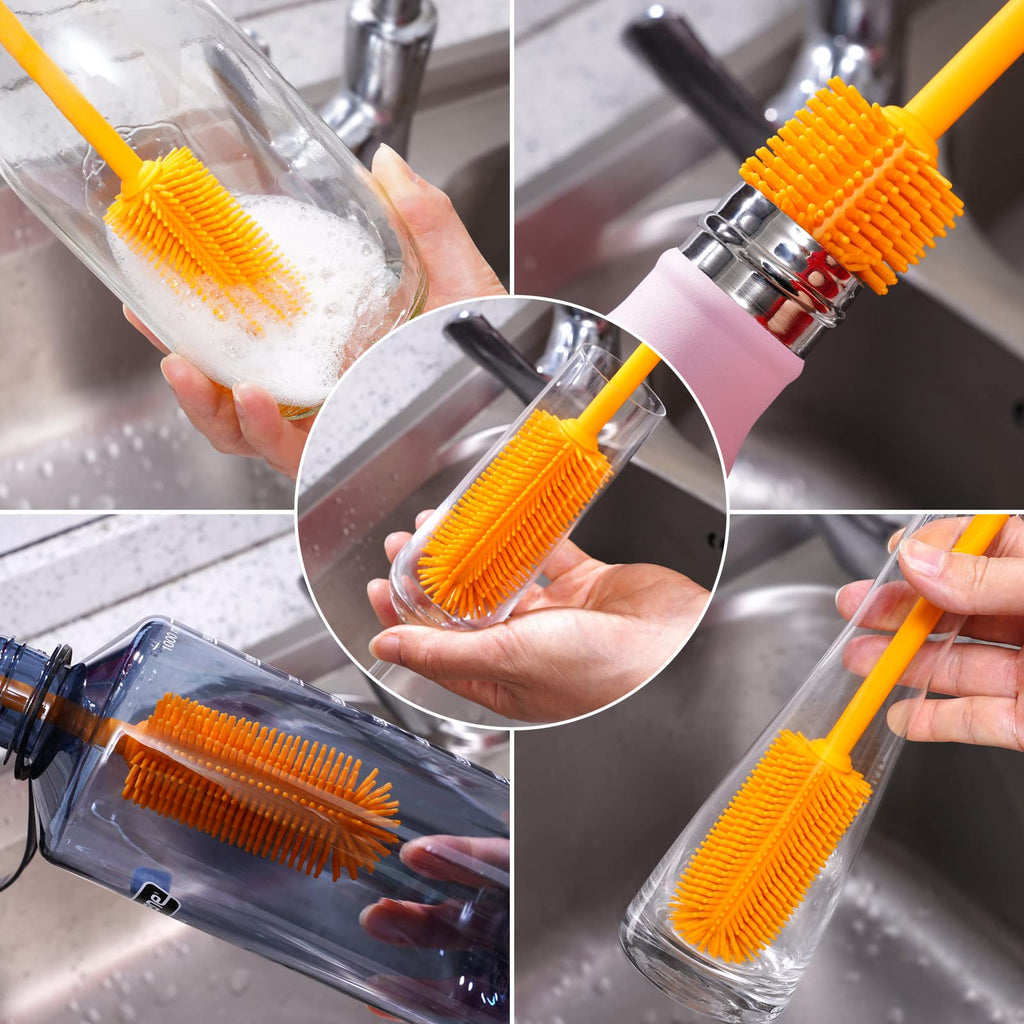 Purtribe Silicone Bottle Brush, Long Handle Bottle Cleaner Brush, Charcoal