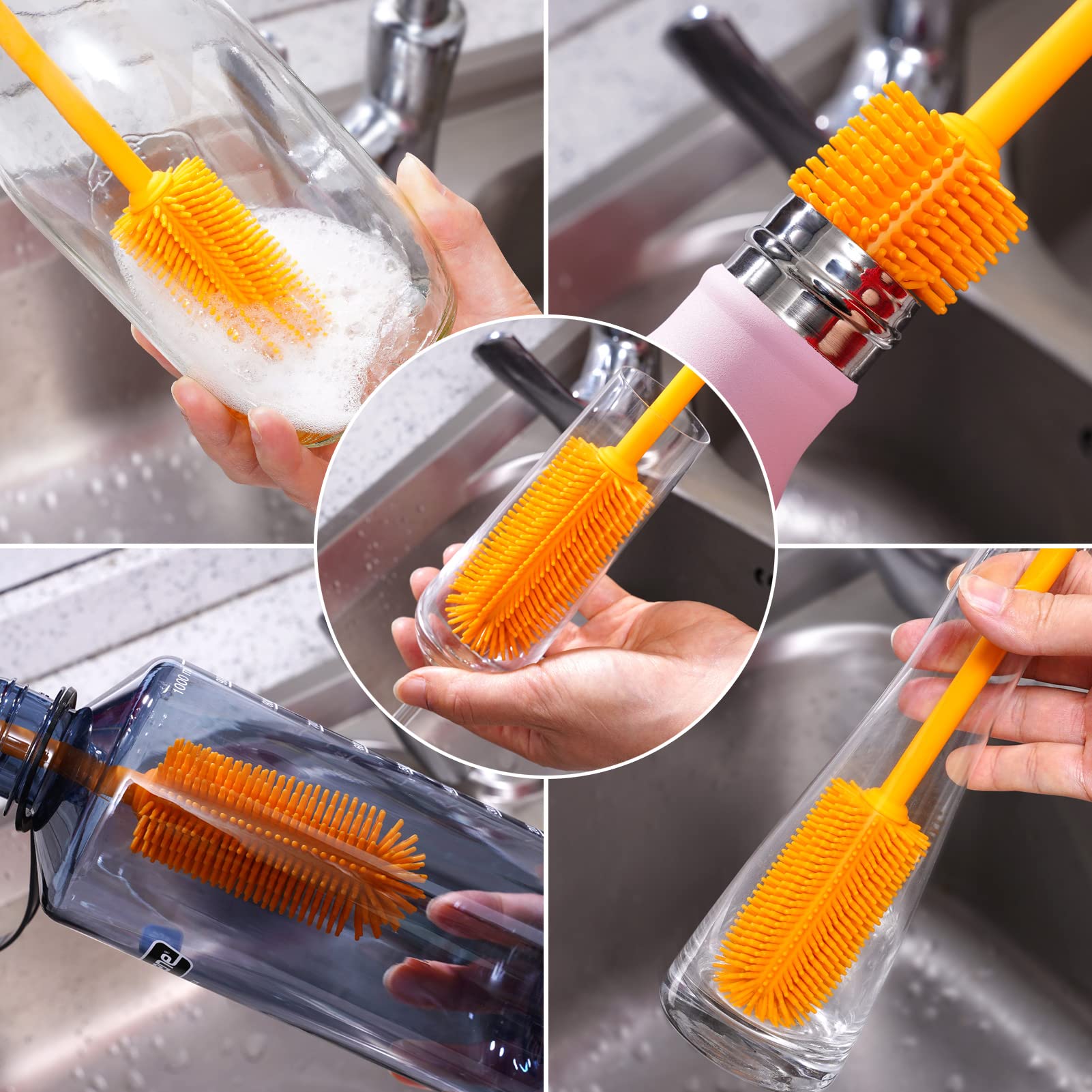 Purtribe Silicone Bottle Brush, Long Handle Bottle Cleaner Brush, Charcoal