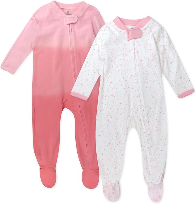 HonestBaby Sleep and Play Footed Pajamas One-Piece Sleeper Jumpsuit Zip-Front PJs 100% Organic Cotton for Baby Girls