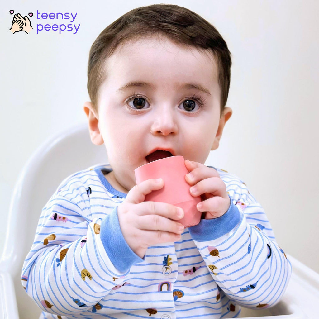 teensy peepsy Silicone Training Cups for Babies 4 Months+ | 2 pack Tiny Transition Cup for Baby Girl Gift, Baby Water Cup for 6-12 Months, Toddler Open Cups 2oz, Baby Essentials for BLW (Lilac Blush)