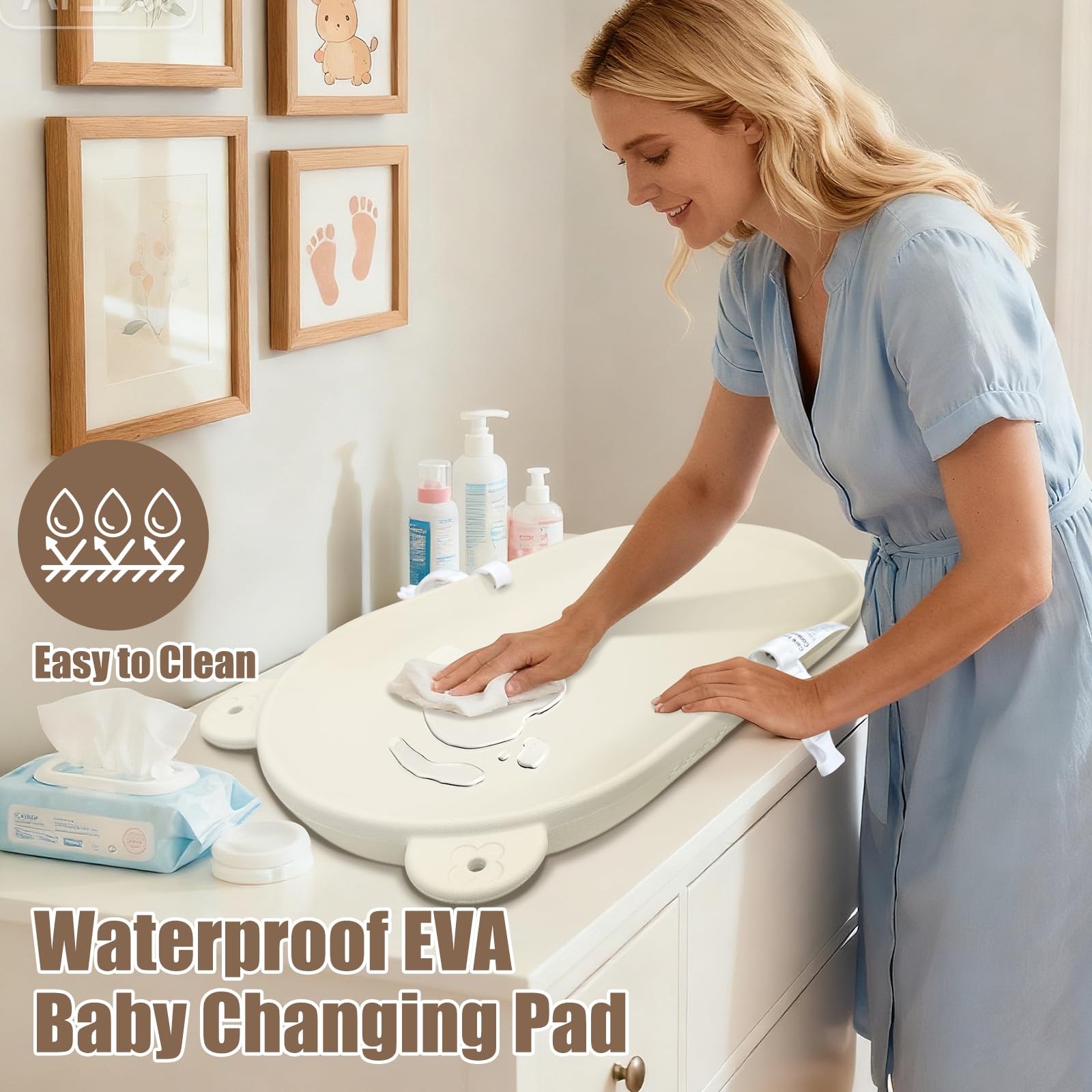 FLEUFAB Baby Changing Pad, EVA Waterproof Non-Slip Portable Mat, Oat