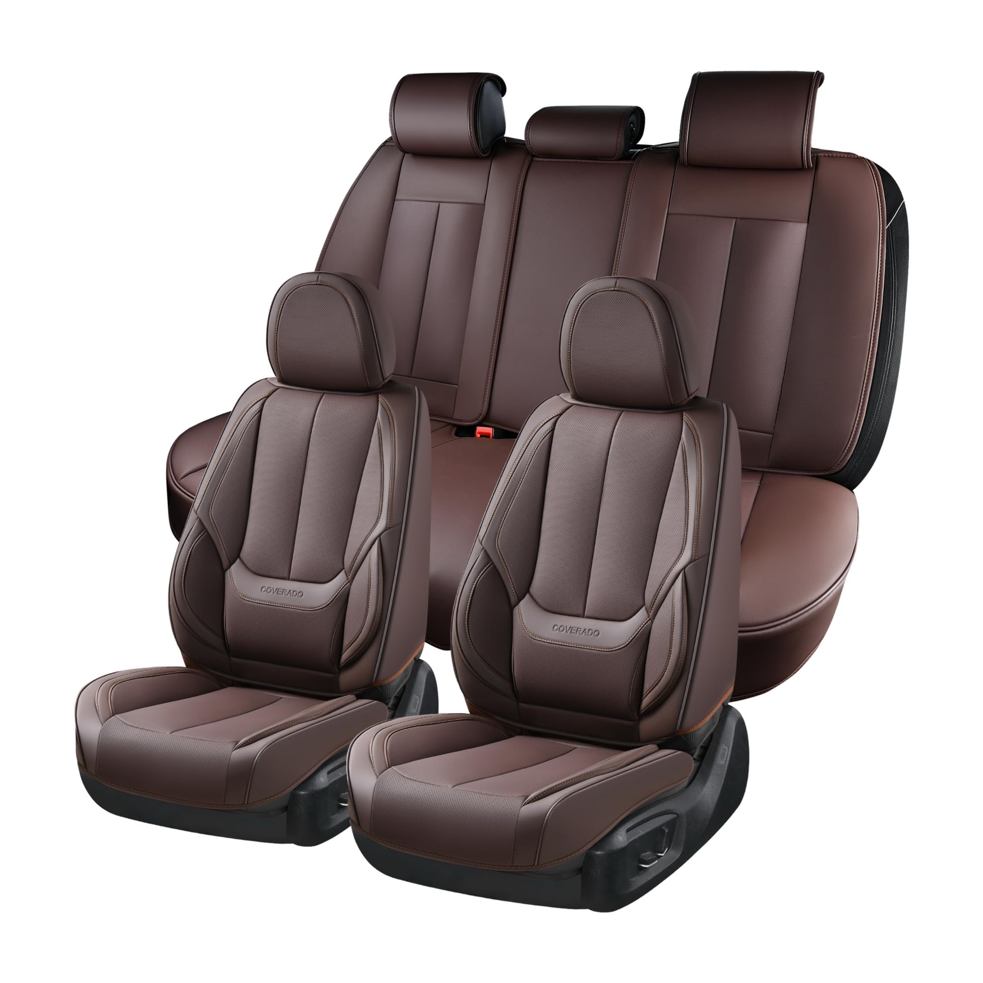 Coverado Car Seat Covers Full Set, Seat Covers for Cars, Car Seat Covers Front Seats and Back, Brown Car Seat Protector Waterproof, Nappa Leather Car Seat Cushion Fit for Most Cars