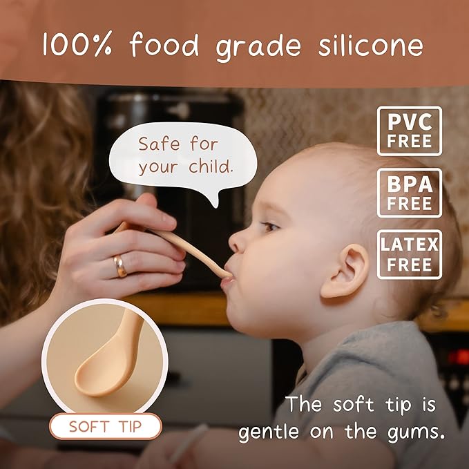 Moonkie Silicone Baby Spoons Set of 4, Two Sizes Feeding Spoon for First Stage 4+ Months, Baby Utensils with Case, Toddler Led Weaning Spoons, Bendable, Chewproof & Boil-proof