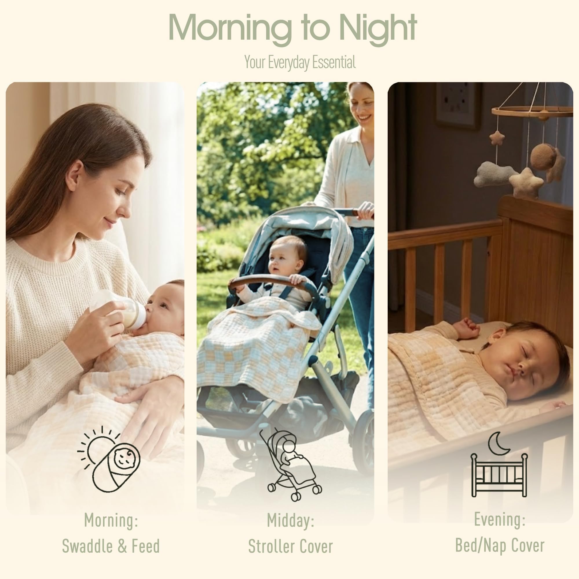 HardNok Ultra Soft Muslin Baby Blanket, Organic Cotton Blend (Beige Check)