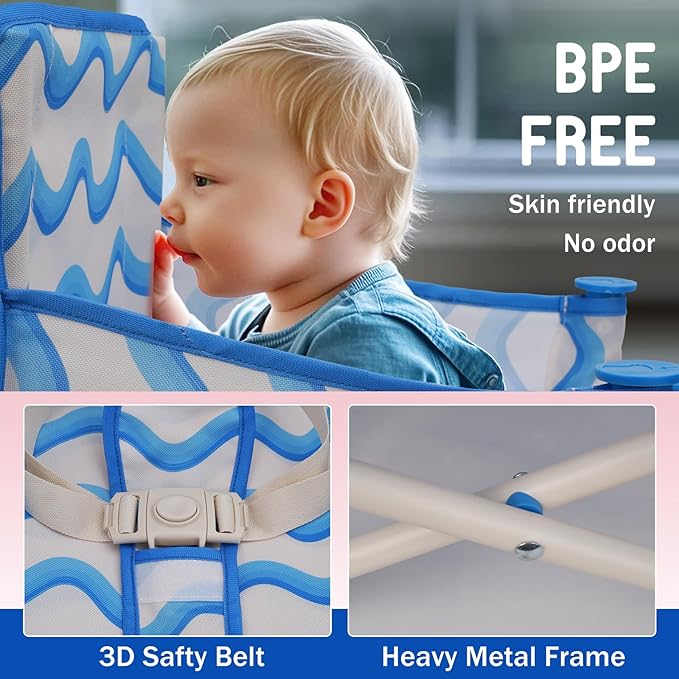 Tiny Marvels Portable 3-in-1 Baby Chair, Cozy Booster Seat, Baby Seat with Tray, Compact Foldable, Toddler Chair with Child Safety Belt Carry Bag, Perfect for Travel (Big Waive)