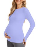 MathCat Maternity Long Sleeve Shirt with Thumbleholes,Pregnancy Casual Tops Athletic Yoga Maternity Shirts Light Purple