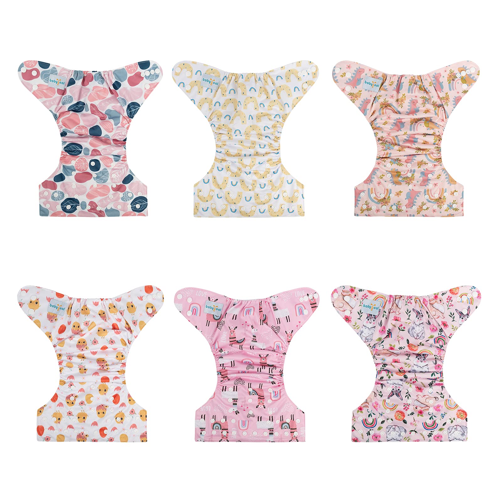 babygoal Reusable Cloth Diapers 6 Pack with 10pcs Inserts, One Size Adjustable Washable Pocket Nappy Covers for Baby Girls and Boys 6FG25