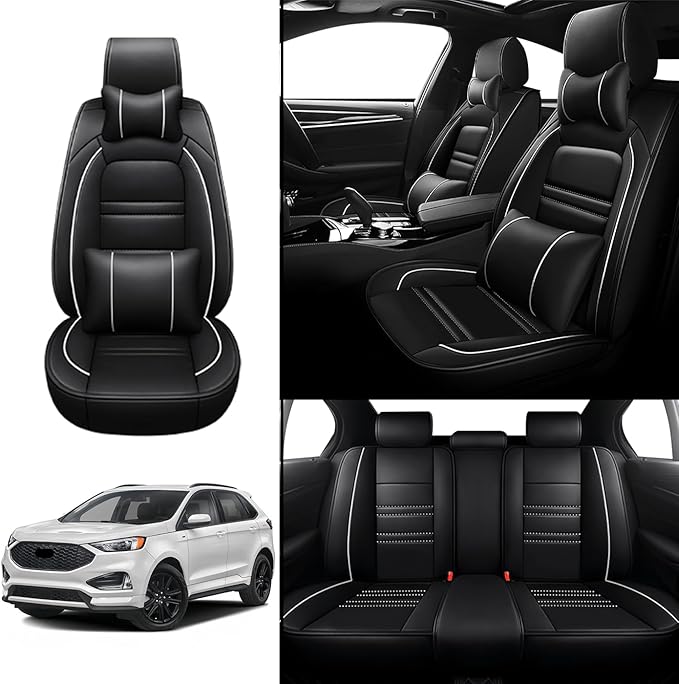 Car Seat Covers for Ford Edge 2007-2024 | 5-Seats Seat Covers, Waterproof Seat Protectors, Automotive Seat Covers (Full Set with Pillow,Black&White Line)