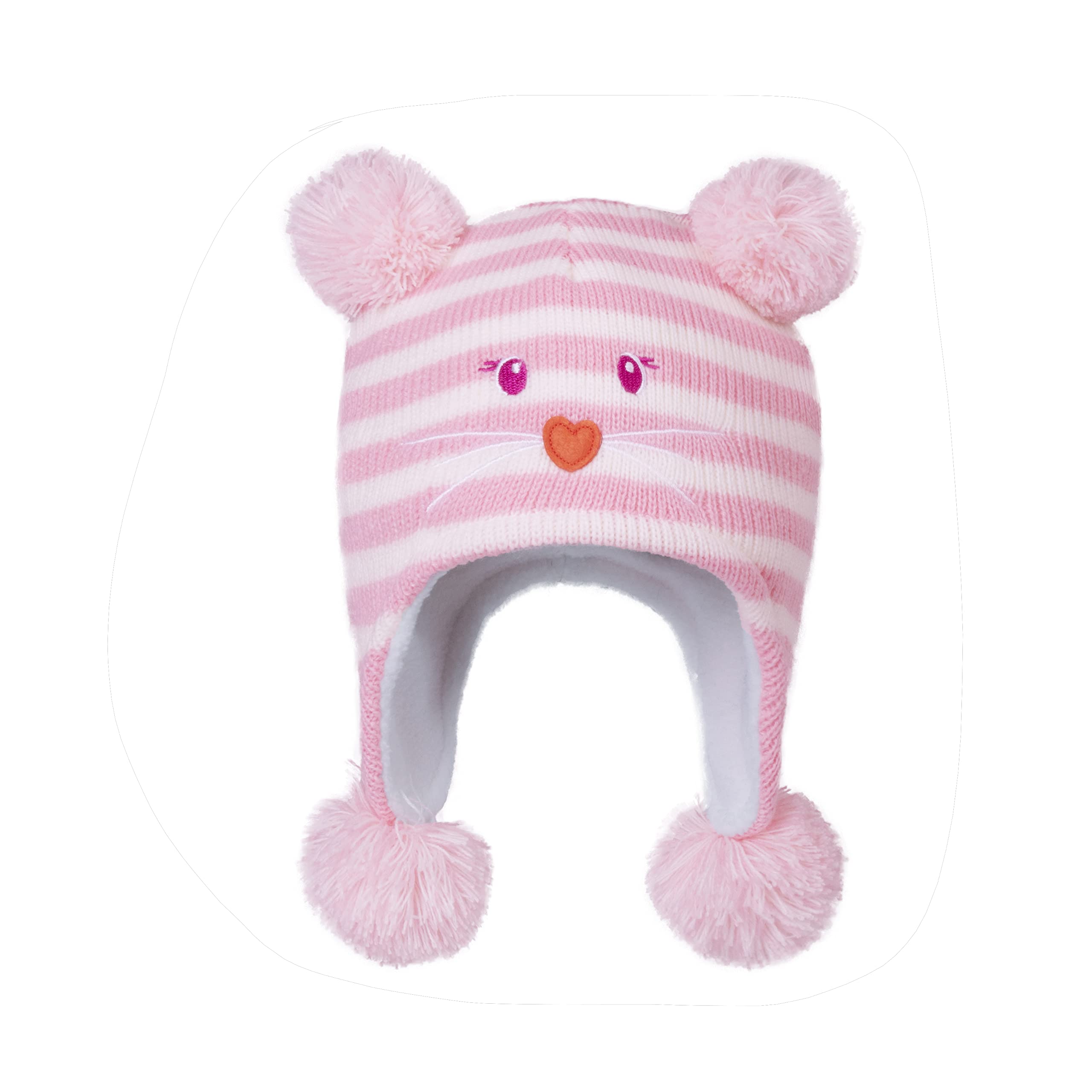 LANGZHEN Toddler Kids Infant Winter Hat,Earflap Knit Warm Cap Fleece Lined Beanie for Baby Girls (Polar Bear - Pink+Neck Gaiter Stripe, S(46-48CM/18.11"-18.9"))