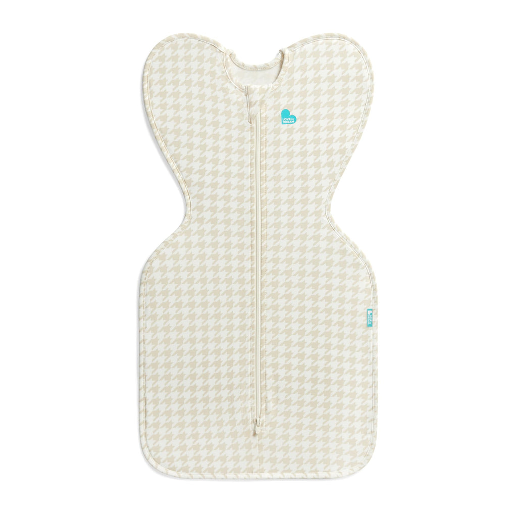 Love to Dream Swaddle UP, Sleep Sack 0-3 Months, Self-Soothing, Improves Sleep, Secure Fit Helps Calm Startle Reflex, Baby Essentials Must Haves Newborn, 1.0 TOG, Medium 13-19 lbs, Tan Houndstooth